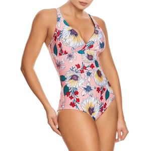 Vestido de baño con control de abdomen y gluteos con cubrimiento de espalda diseño floral