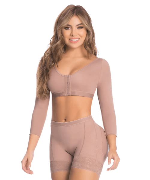 Brasier postquirúrgico con mangas y soporte de busto para recuperación