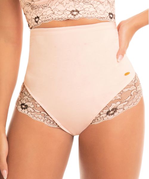 Panty alto con control de abdomen en encaje con redondeo de glúteos