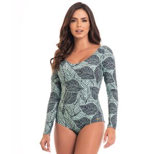 Vestido de baño entero multiuso con control abdominal y mangas largas