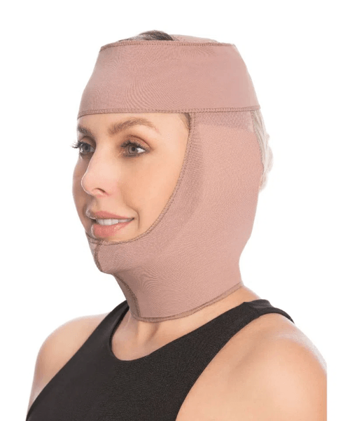 Faja de alta compresión para rostro, mentón y cuello postquirúrgica
