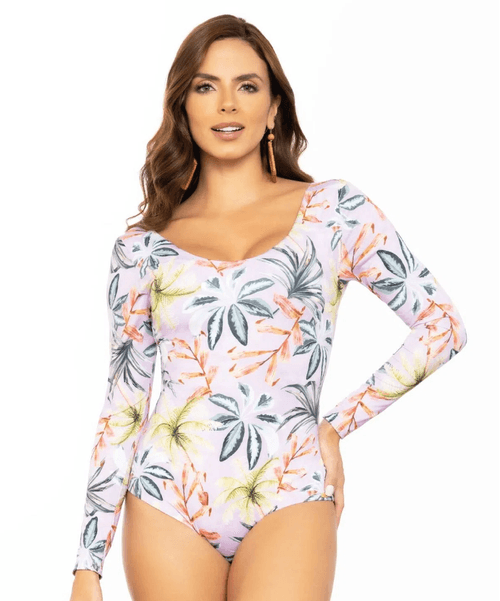 Vestido de baño con mangas largas y control de abdomen