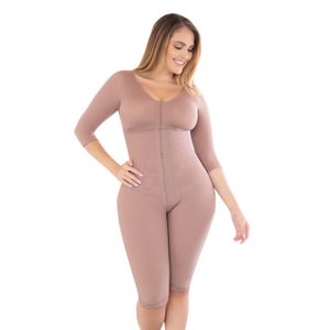 Faja postquirúrgica hasta la rodilla de alta compresión con broches y moldeo abdominal
